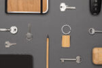 RCS recycled zinc alloy rectangle keychain with bamboo - Image 7