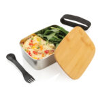 Stainless steel lunchbox with bamboo lid and spork - Image 2