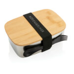 Stainless steel lunchbox with bamboo lid and spork - Image 9