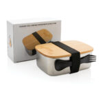 Stainless steel lunchbox with bamboo lid and spork - Image 3