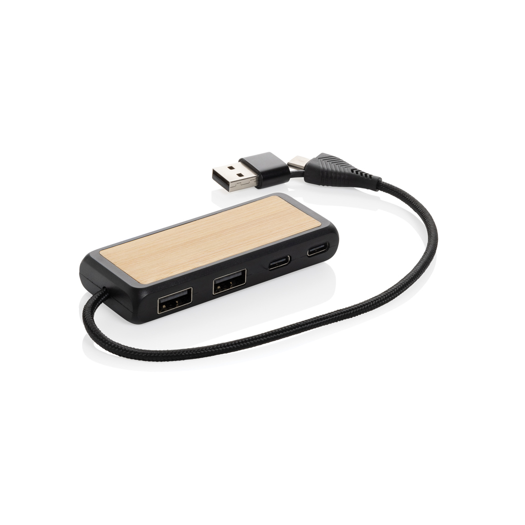 P308.5601__B_1__2ba0afc55cfb450ab8c97342833591bd Link RCS recycled plastic and bamboo dual Input USB hub - Image 1