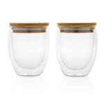 Double wall borosilicate glass with bamboo lid 250ml 2pc set - Image 2