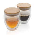 Double wall borosilicate glass with bamboo lid 250ml 2pc set - Image 4