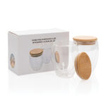 Double wall borosilicate glass with bamboo lid 250ml 2pc set - Image 10
