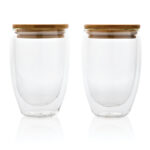 Double wall borosilicate glass with bamboo lid 350ml 2pc set - Image 2