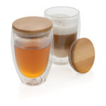 Double wall borosilicate glass with bamboo lid 350ml 2pc set - Image 3