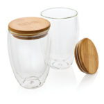 Double wall borosilicate glass with bamboo lid 350ml 2pc set - Image 5