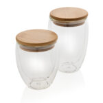 Double wall borosilicate glass with bamboo lid 350ml 2pc set - Image 6