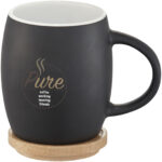 Hearth 400 ml ceramic mug with wooden coaster - Image 2