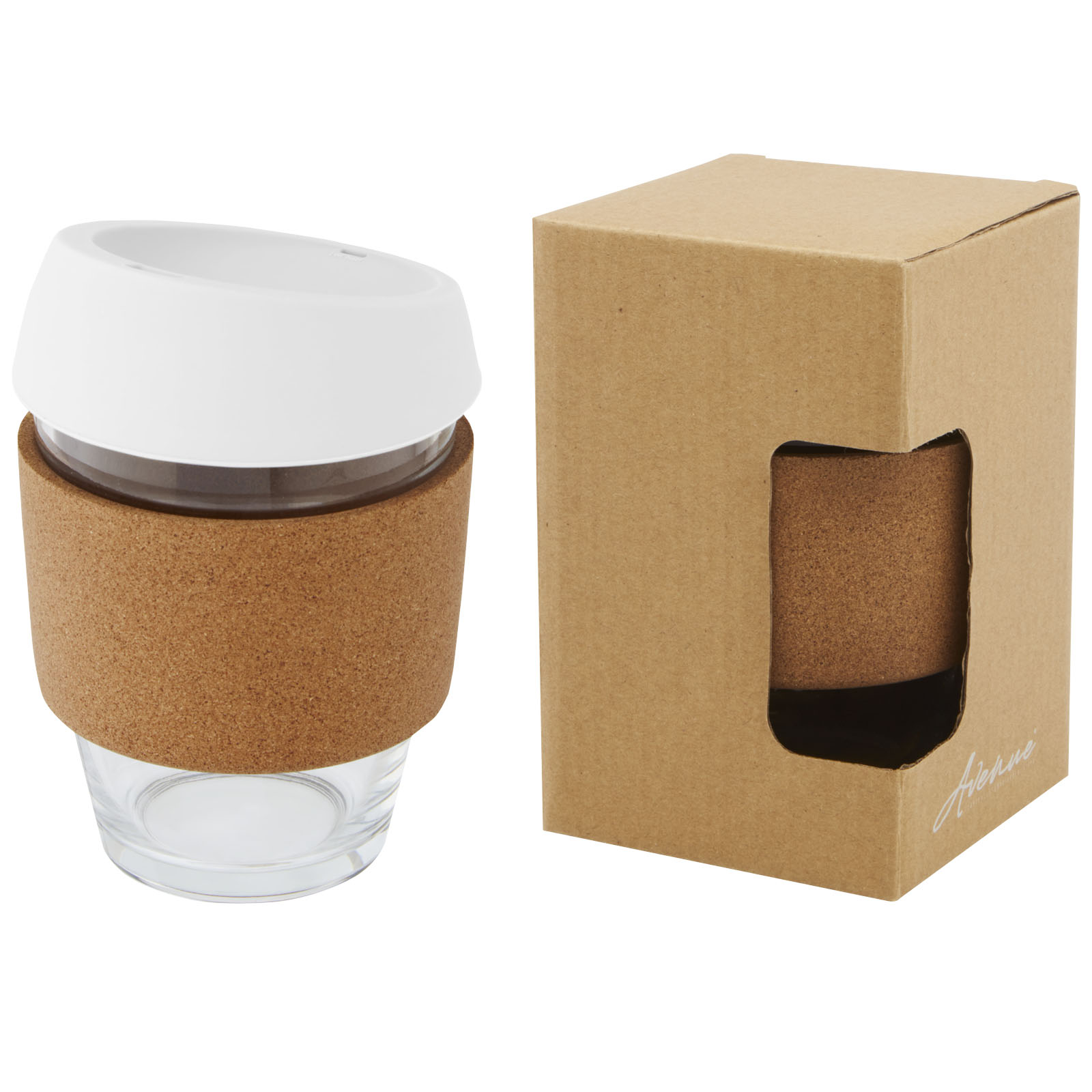 10066501 Lidan 360 ml borosilicate glass tumbler with cork grip and silicone lid - Image 1