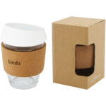Lidan 360 ml borosilicate glass tumbler with cork grip and silicone lid - Image 4