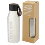 Ljungan 500 ml copper vacuum insulated stainless steel bottle with PU leather strap and lid - Image 4