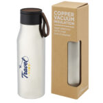 Ljungan 500 ml copper vacuum insulated stainless steel bottle with PU leather strap and lid - Image 2