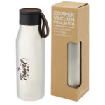 Ljungan 500 ml copper vacuum insulated stainless steel bottle with PU leather strap and lid - Image 3