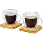 Manti 2-piece 100 ml double-wall glass cup with bamboo coaster - Image 5