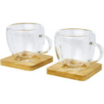 Manti 2-piece 100 ml double-wall glass cup with bamboo coaster - Image 7