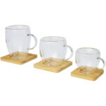Manti 2-piece 100 ml double-wall glass cup with bamboo coaster - Image 8
