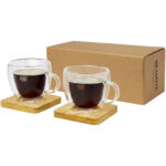 Manti 2-piece 100 ml double-wall glass cup with bamboo coaster - Image 2