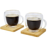 Manti 2-piece 250 ml double-wall glass cup with bamboo coaster - Image 5