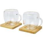 Manti 2-piece 250 ml double-wall glass cup with bamboo coaster - Image 7