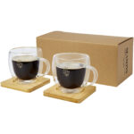 Manti 2-piece 250 ml double-wall glass cup with bamboo coaster - Image 2
