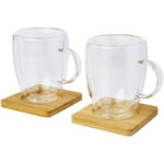 Manti 2-piece 350 ml double-wall glass cup with bamboo coaster - Image 7
