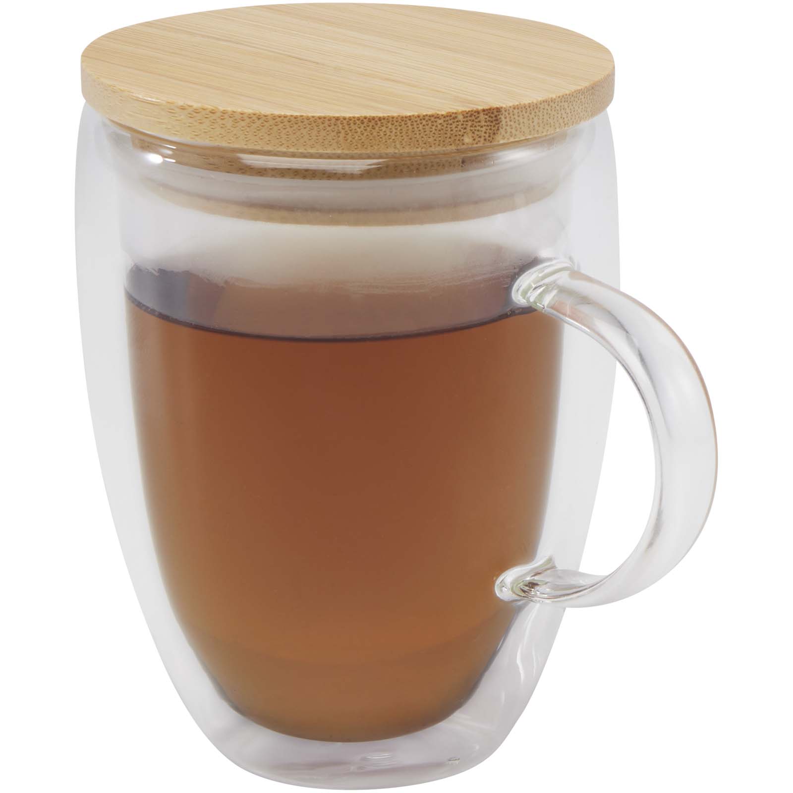 11341801 Leona 350 ml glass cup with bamboo lid - Image 1