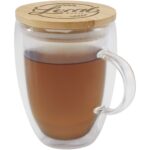 Leona 350 ml glass cup with bamboo lid - Image 2