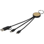 Tecta 6-in-1 recycled plastic/bamboo charging cable with keyring - Image 2