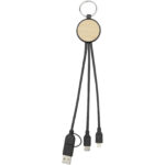 Tecta 6-in-1 recycled plastic/bamboo charging cable with keyring - Image 4