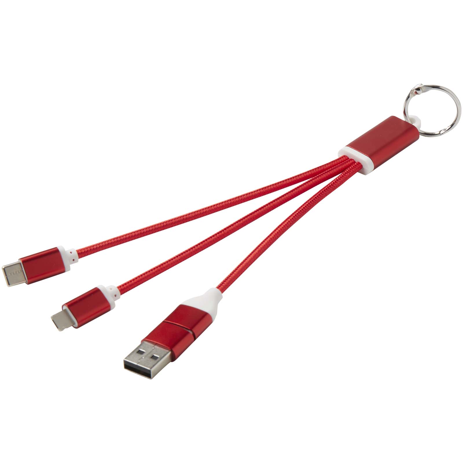 12438221 Metal 4-in-1 recycled aluminium charging cable with keychain - Image 1