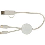Chechia 5-in-1 recycled plastic 30 cm data sync and 27W fast charge cable with bamboo details - Image 5