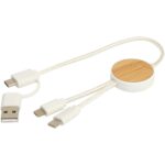 Chechia 5-in-1 recycled plastic 30 cm data sync and 27W fast charge cable with bamboo details - Image 7