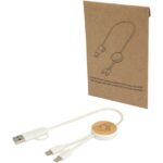 Chechia 5-in-1 recycled plastic 30 cm data sync and 27W fast charge cable with bamboo details - Image 2