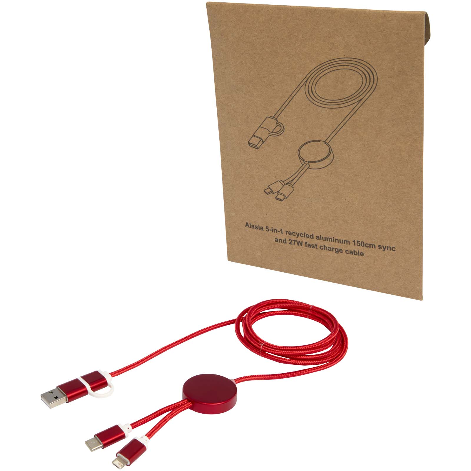 12442521 Alasia 5-in-1 recycled aluminium and plastic 150 cm data sync and 27W fast charge cable - Image 1