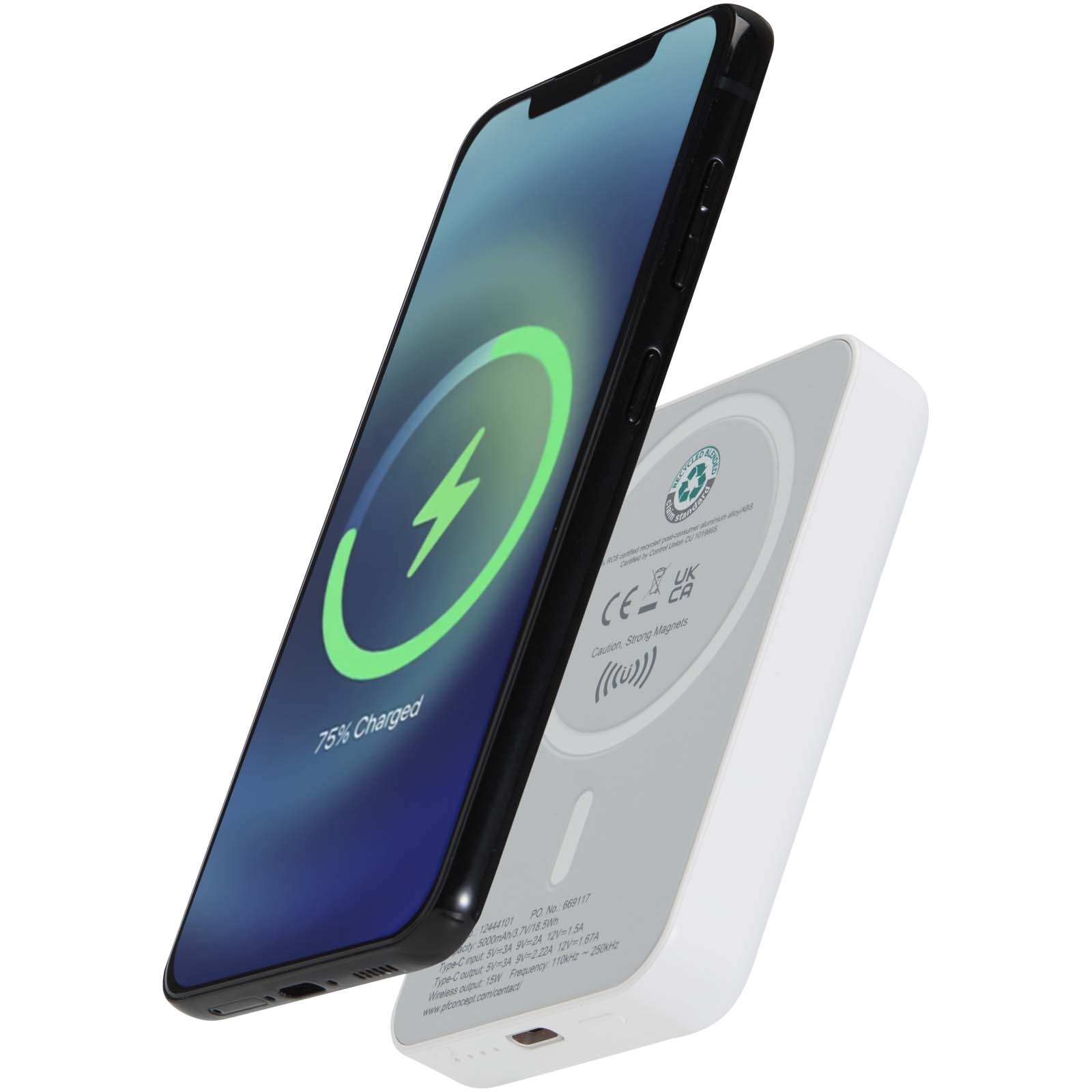 12444101 Acrab 5000 mAh 15W magnetic wireless power bank with 20W PD - made from recycled plastic - Image 1