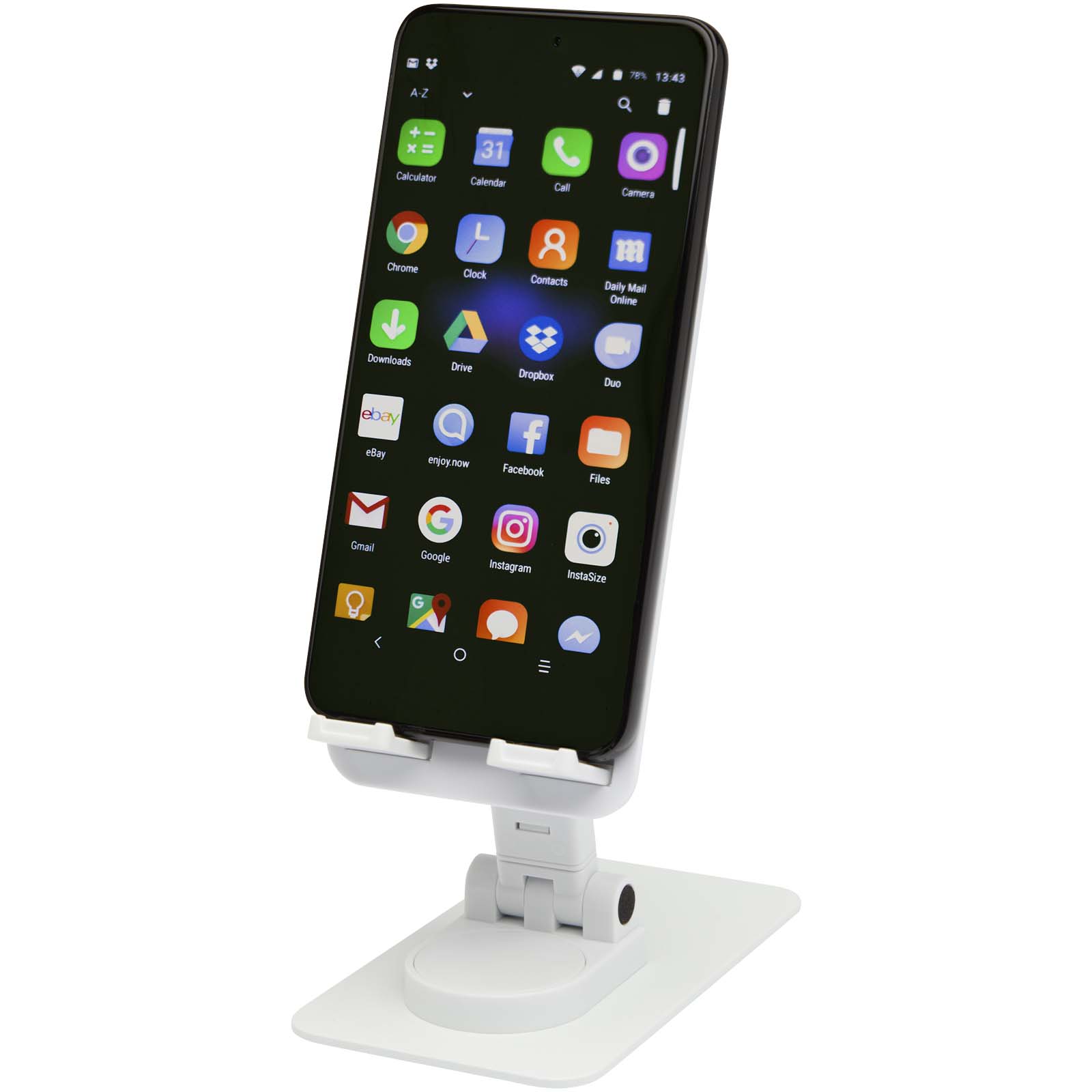 12446701 Alhena recycled plastic foldeable phone holder with metal desk stand - Image 1