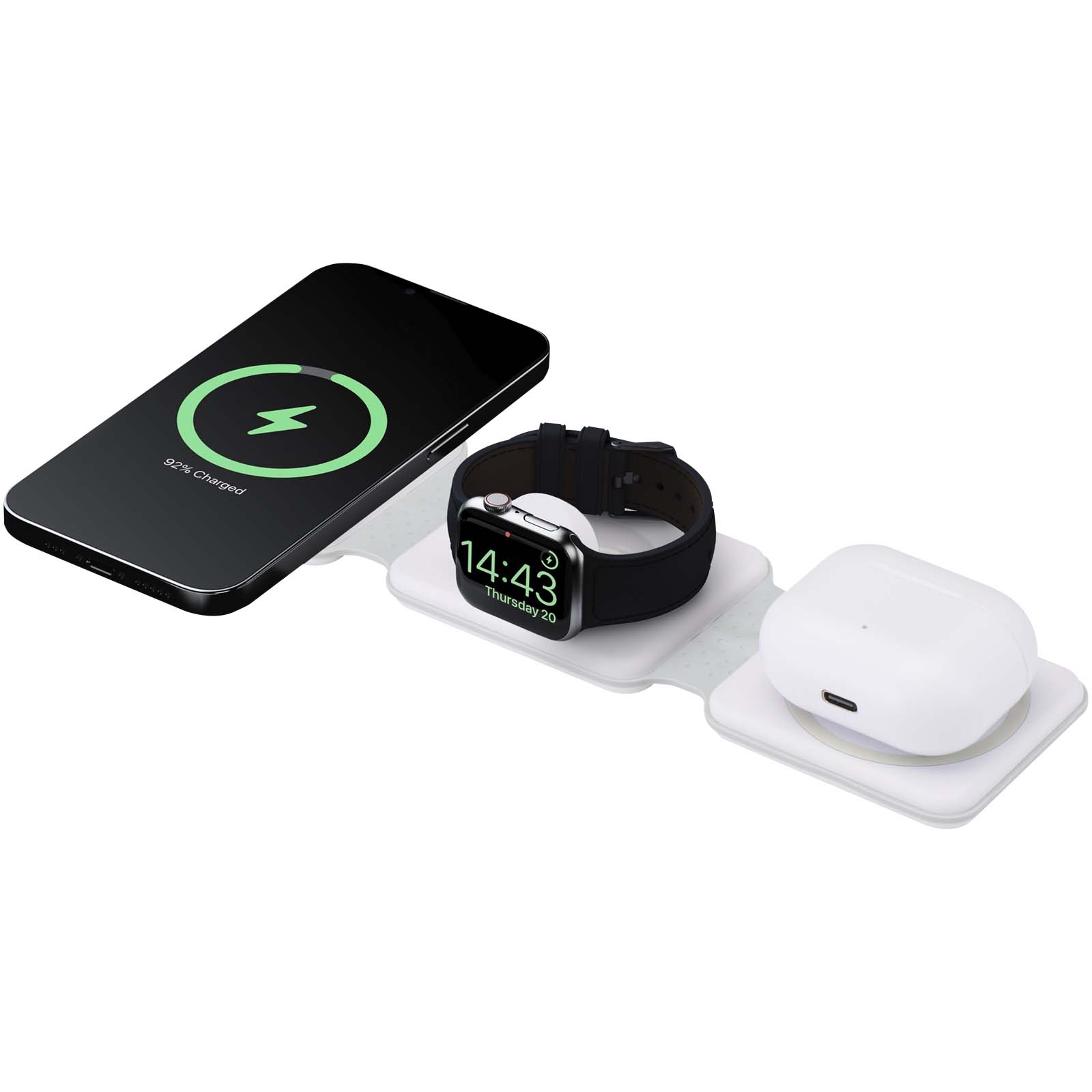 12449801 Armus 3-in-1 15W recycled plastic foldable wireless charger - Image 1