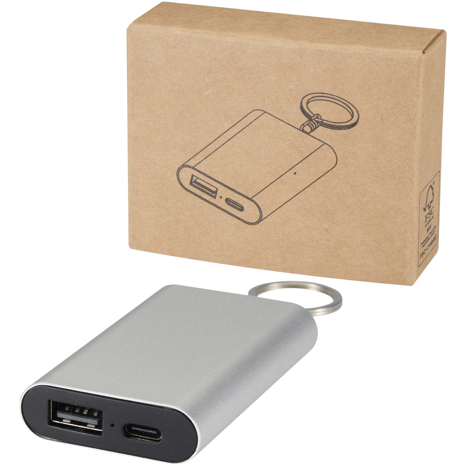 12451781 Arcturus 2000 mAh recycled aluminium power bank with keychain - Image 1