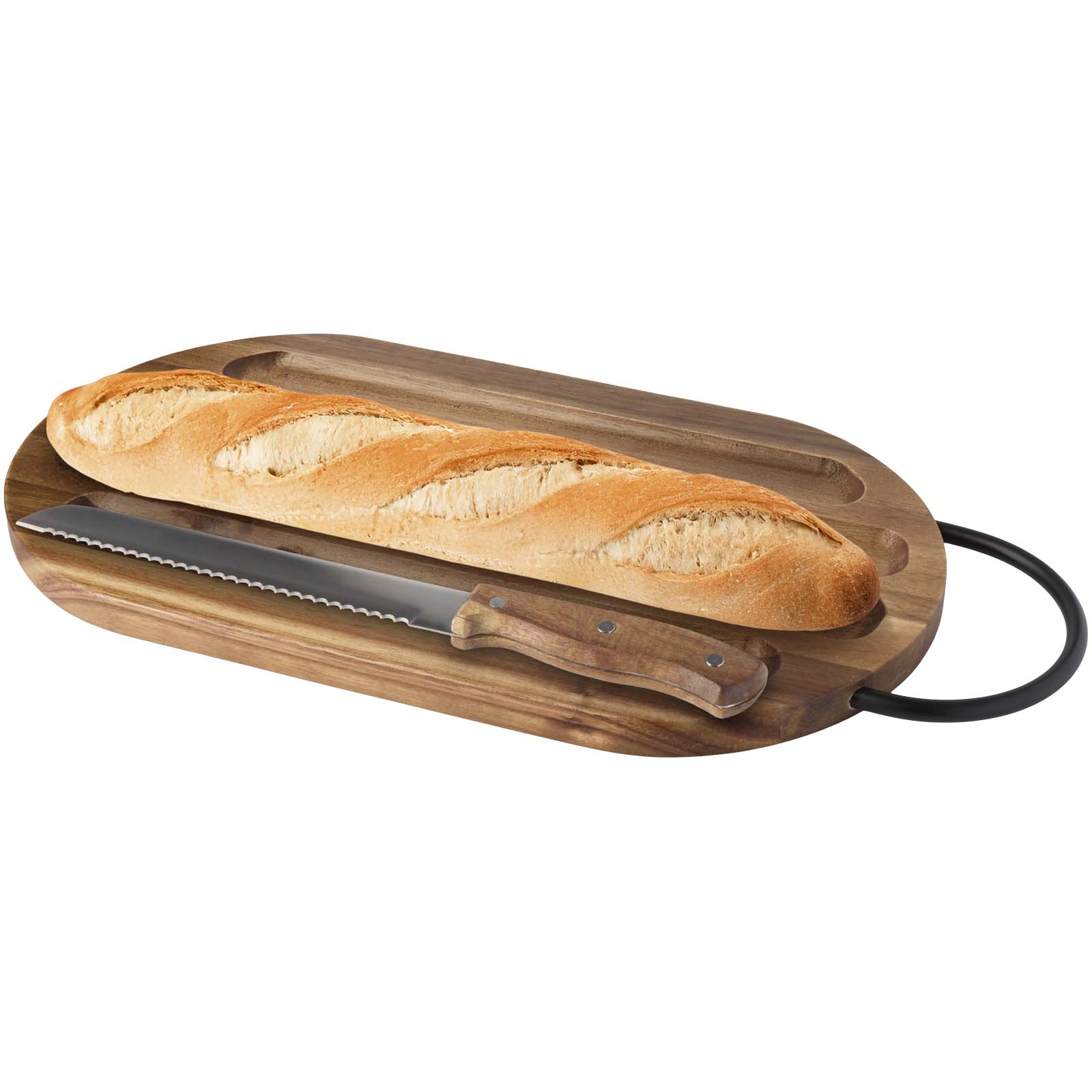 12639371 Prestige acacia wood chopping board with bread knife - Image 1