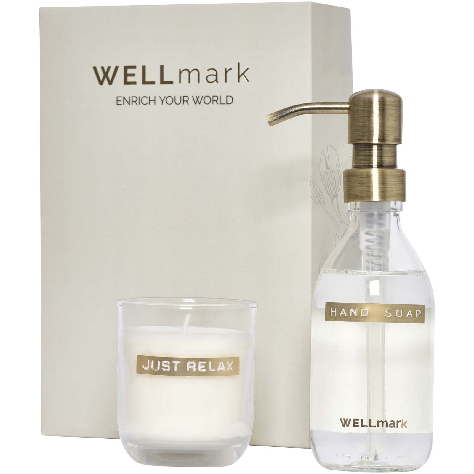 12640601 Wellmark Discovery 250 ml hand soap dispenser and 150 g scented candle set - Image 1