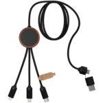SCX.design C37 40W 5-in-1 rPET light-up logo charging cable with round wooden casing - Image 5