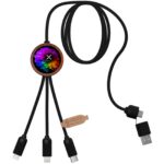 SCX.design C37 40W 5-in-1 rPET light-up logo charging cable with round wooden casing - Image 4
