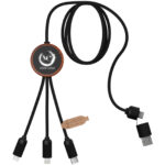 SCX.design C37 40W 5-in-1 rPET light-up logo charging cable with round wooden casing - Image 2
