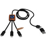 SCX.design C38 40W 5-in-1 rPET light-up logo charging cable with squared wooden casing - Image 2