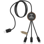 SCX.design C36 3-in-1 rPET light-up logo extended charging cable with round bamboo casing - Image 4